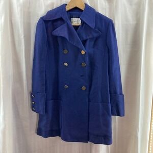 Vtg Frank Smith Saks Fifth Avenue Double Breasted Blue Wool Blend Blazer Coat 8
